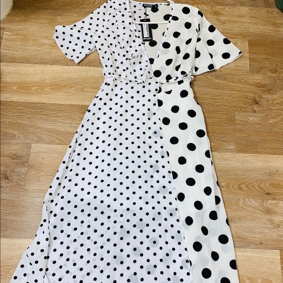 Nasty Gal Polka Dot Print Mix Frill Midi Dress - Picture 7 of 13